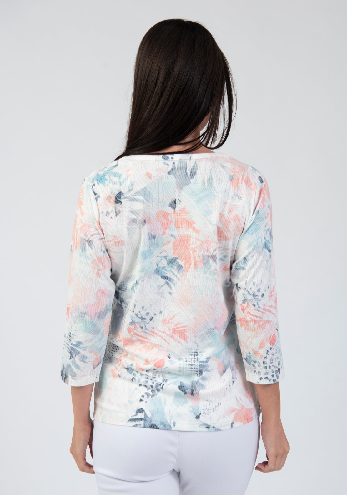 Tea Lane Abstract Print Stone Detail Top - Pink 2 Shaws Department Stores