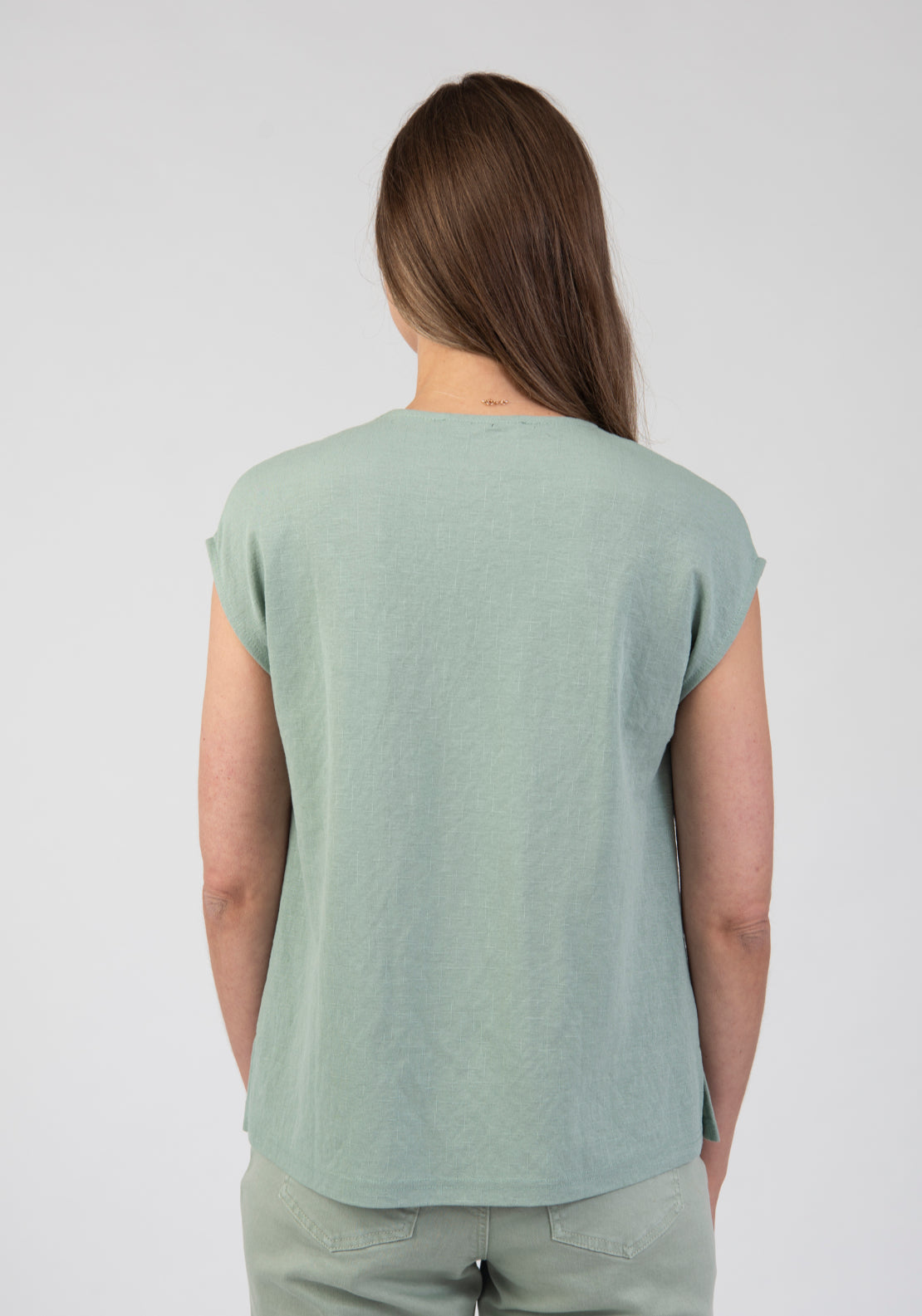 Tea Lane Sleeveless Linen like Cord Embroidered Top - Green 2 Shaws Department Stores