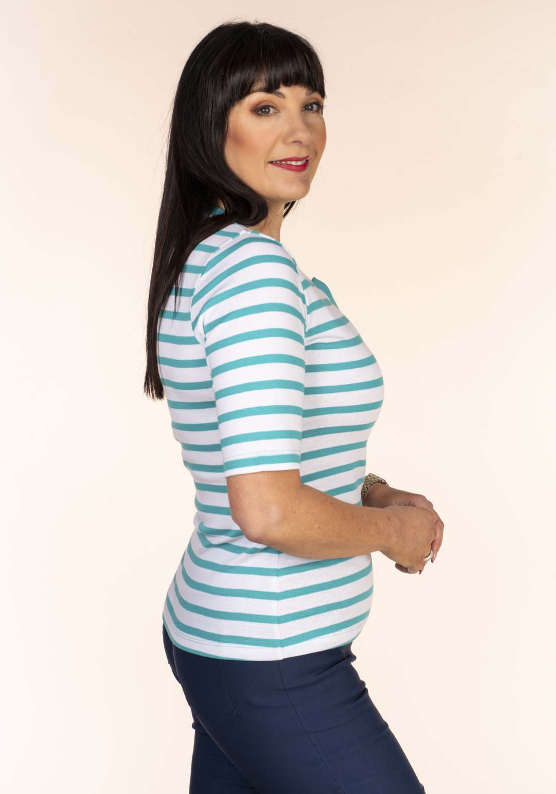 Tea Lane Notch Neck Stripe T-Shirt 3 Shaws Department Stores
