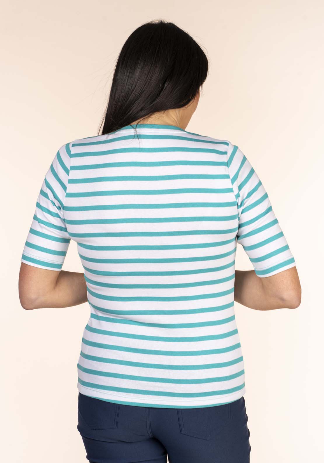 Tea Lane Notch Neck Stripe T-Shirt 4 Shaws Department Stores
