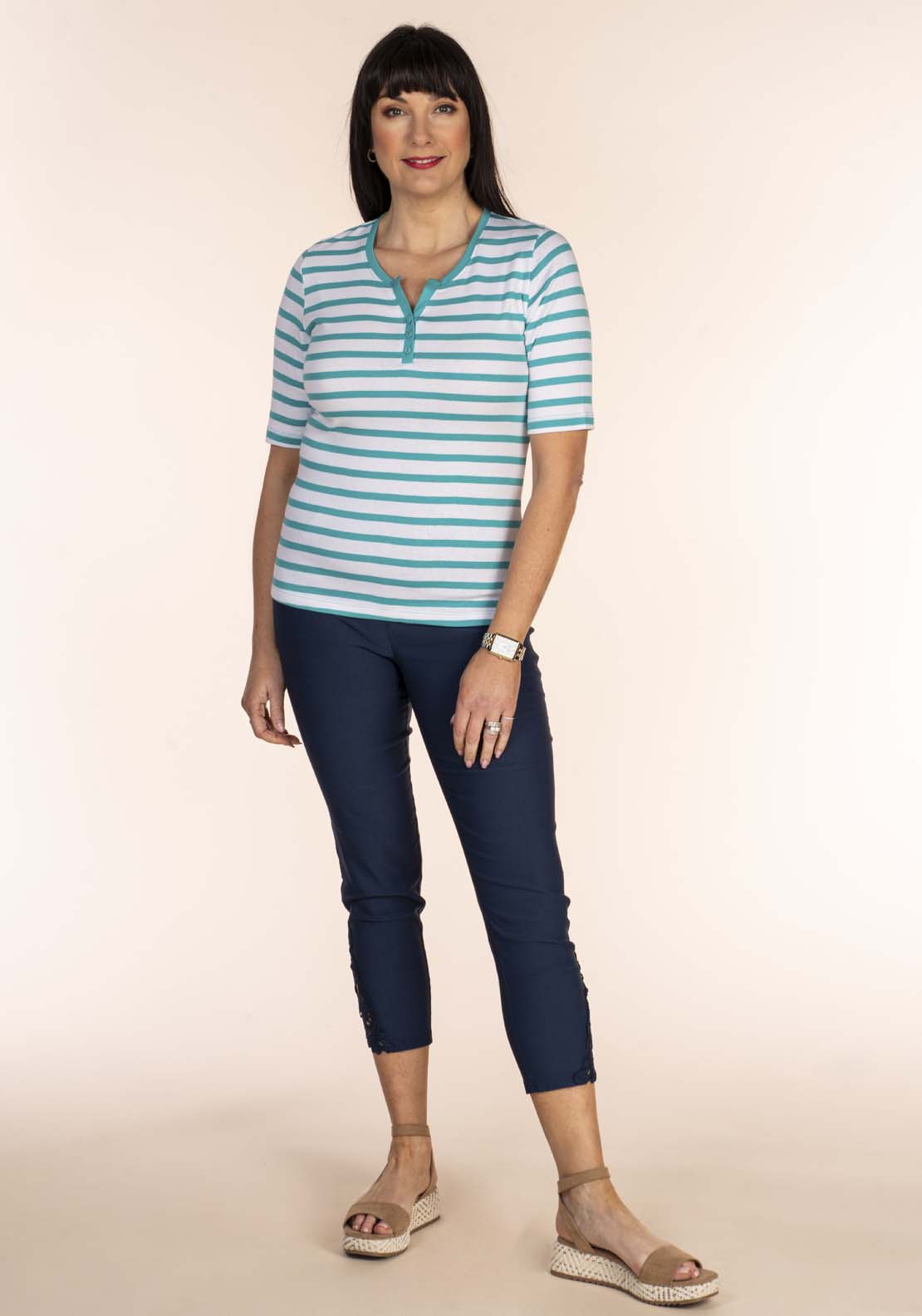 Tea Lane Notch Neck Stripe T-Shirt 5 Shaws Department Stores