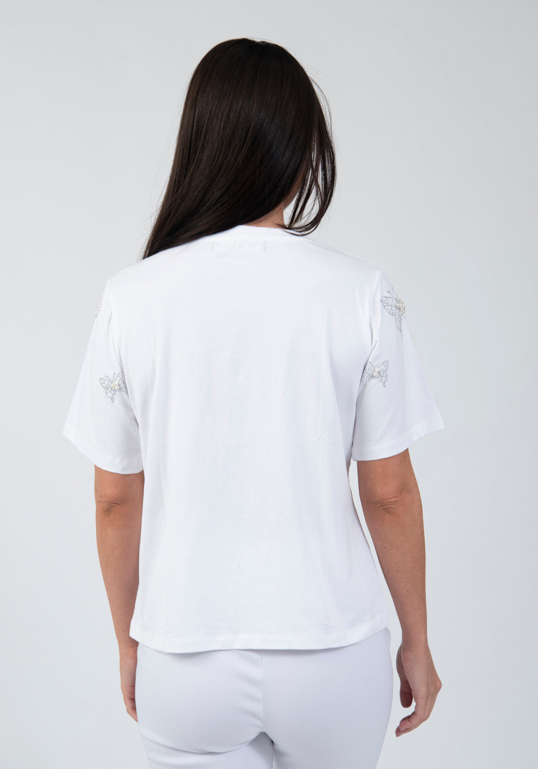 Tea Lane T Shirt With Butterfly Motif Gemstones - White 2 Shaws Department Stores