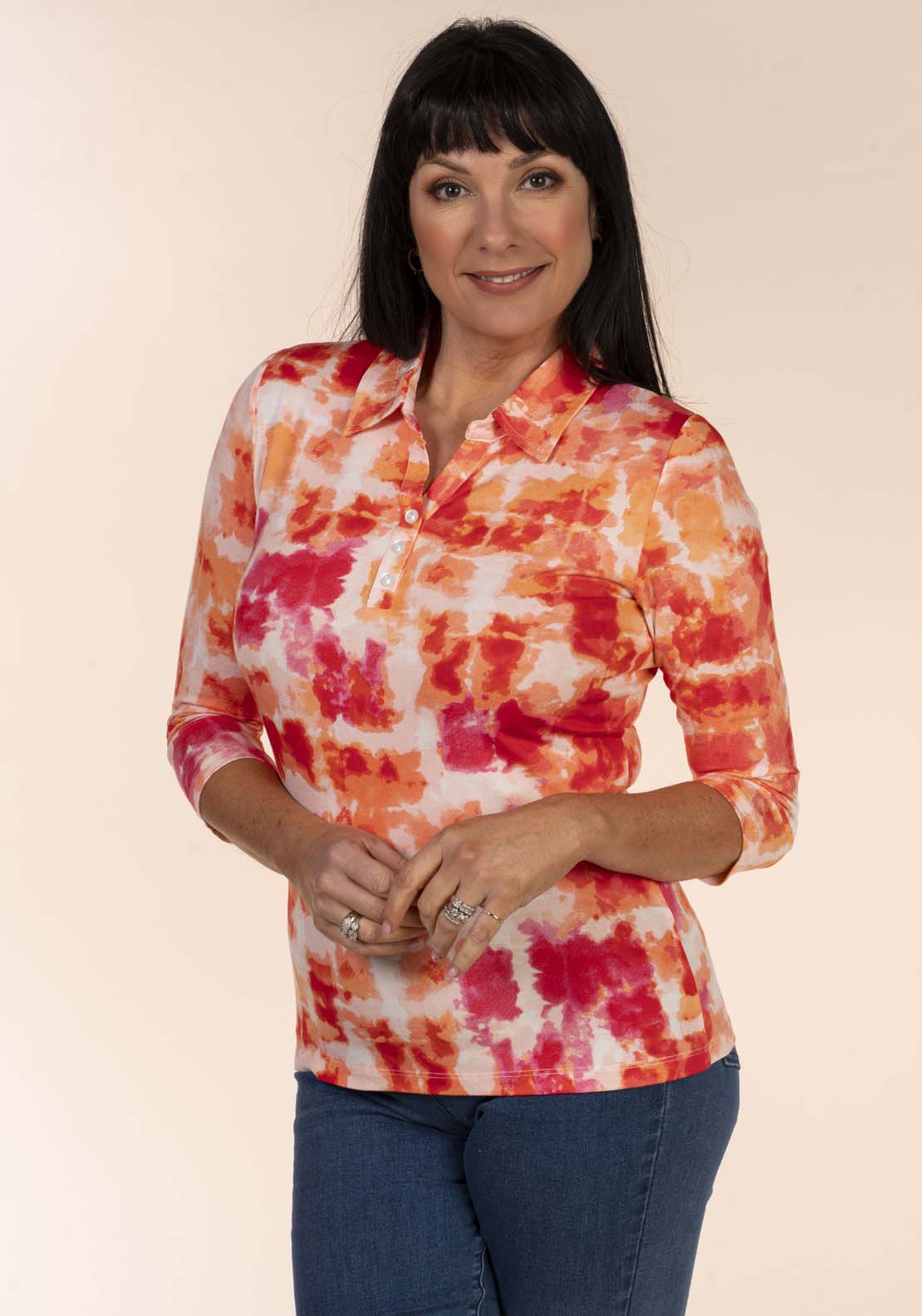 Tea Lane Tiedye Collar Top - Red / Orange 1 Shaws Department Stores