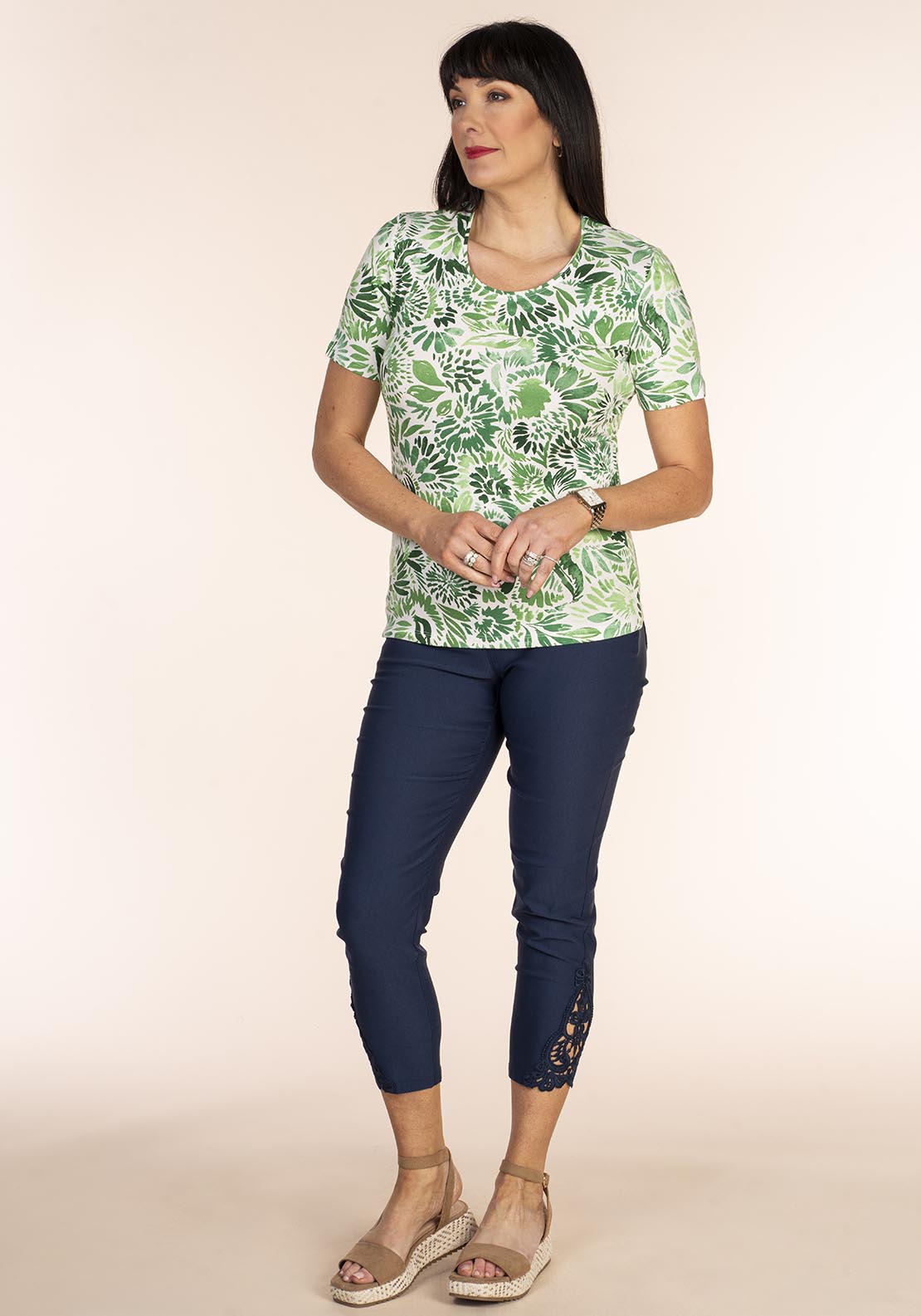 Tea Lane Leaf Print Top - Green 1 Shaws Department Stores