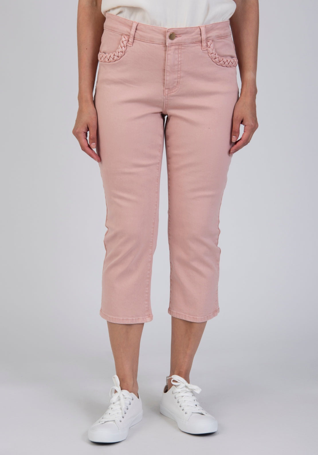 Tea Lane Cropped Jeans With Braided Pocket Trim - Pink 1 Shaws Department Stores