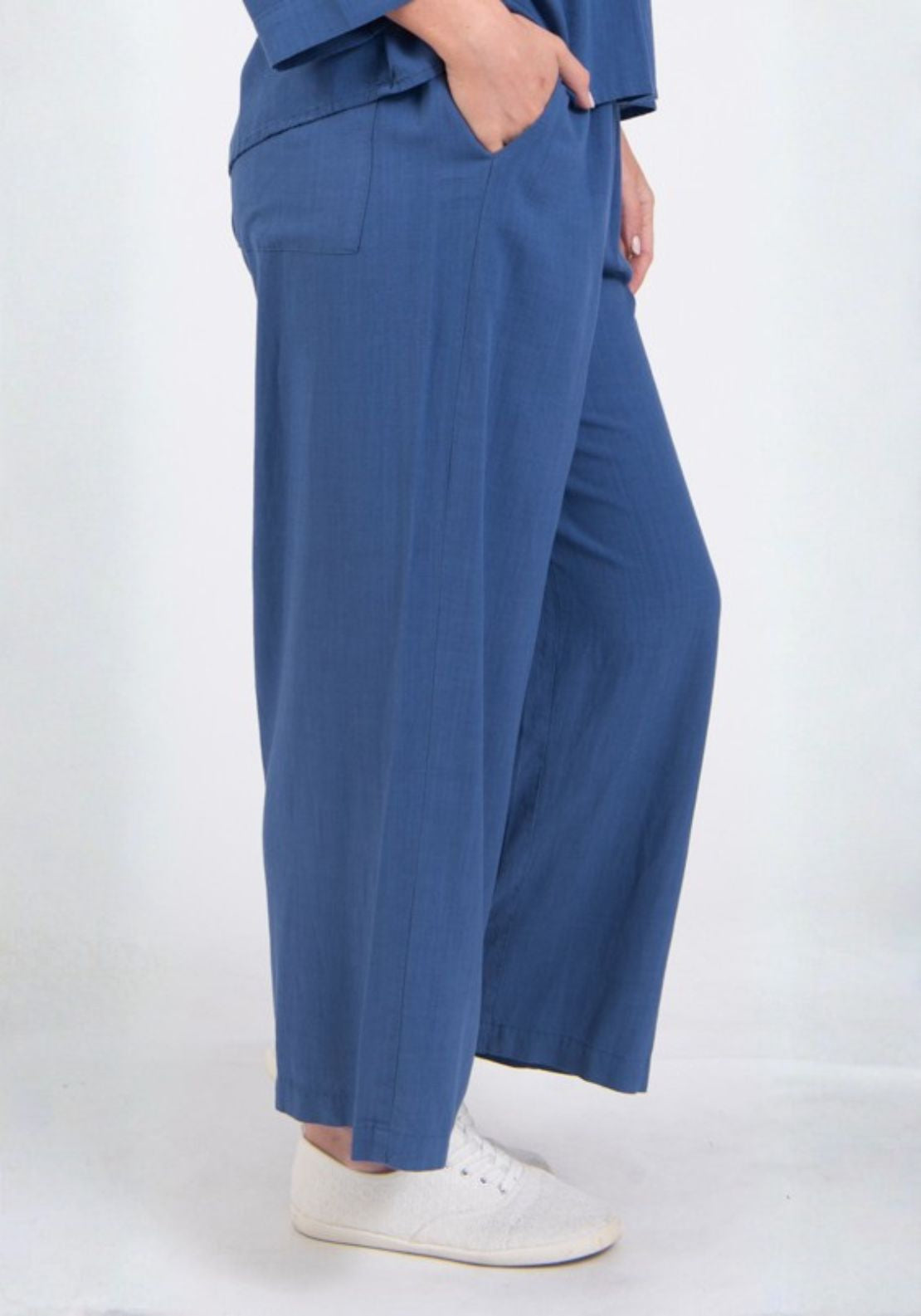 Tea Lane Cropped Wide Leg Drawstring Trousers - Blue 3 Shaws Department Stores