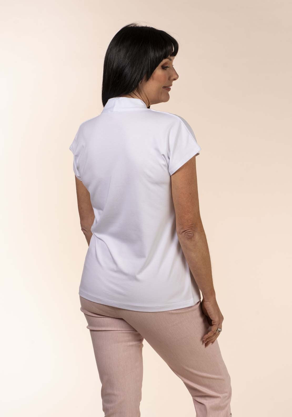 Tea Lane High V-Neck T-Shirt - White 2 Shaws Department Stores