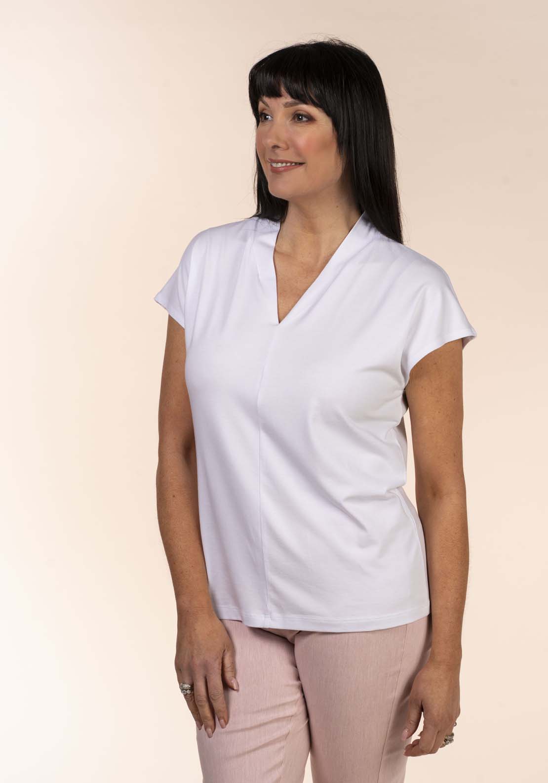 Tea Lane High V-Neck T-Shirt - White 4 Shaws Department Stores