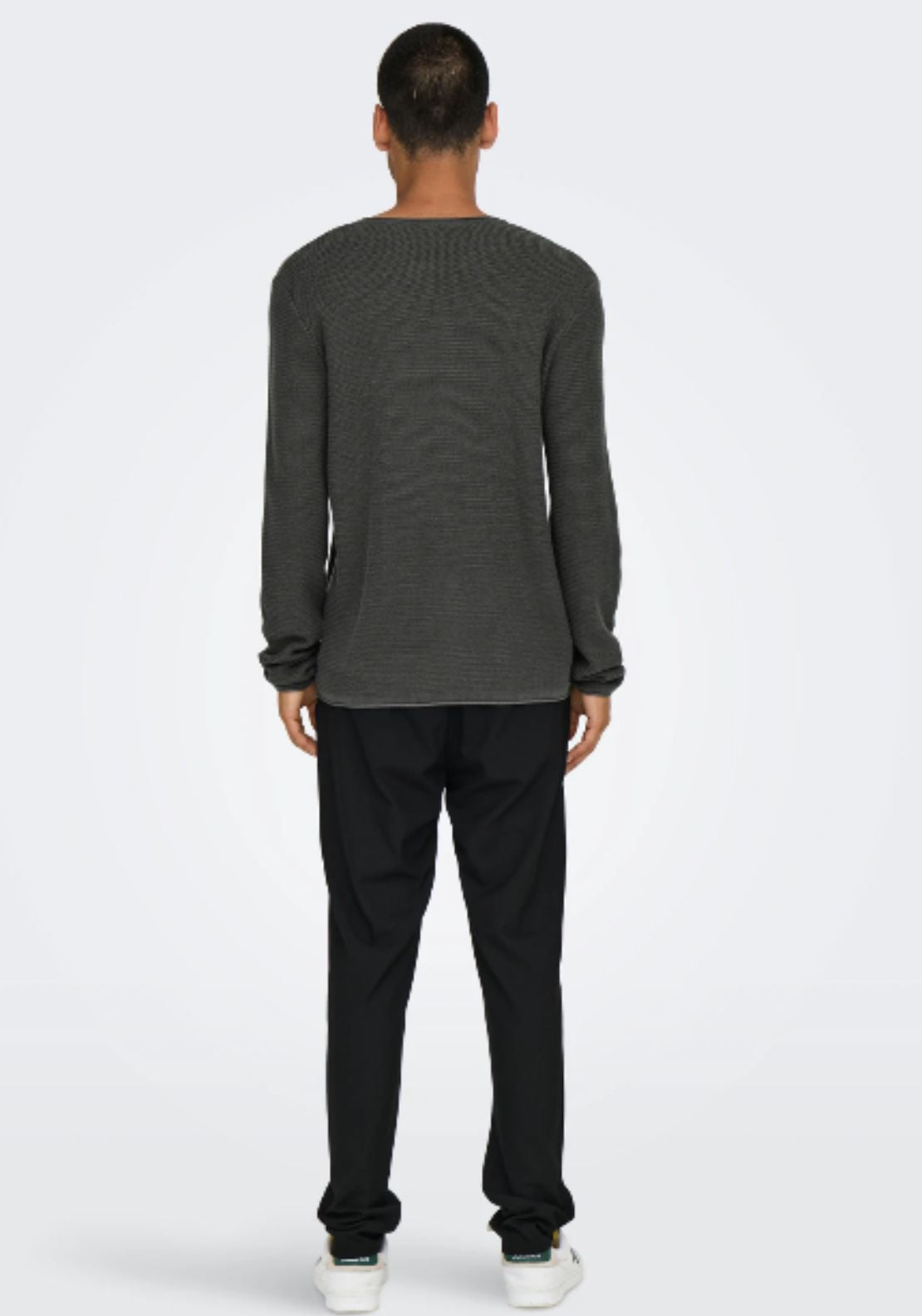 Only & Sons Onseric Crew Neck Knit - Black Grey Pinstripe 2 Shaws Department Stores