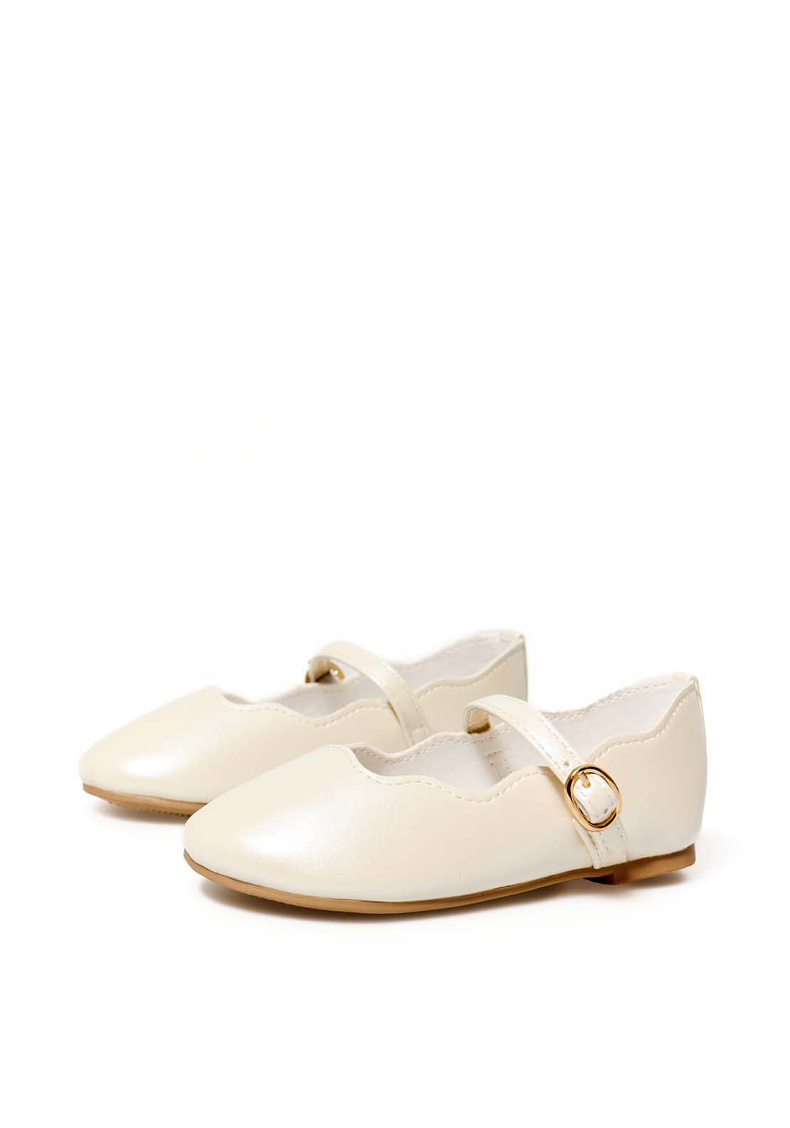 Sfera Scalloped pearly-finish ballet flats - White 1 Shaws Department Stores
