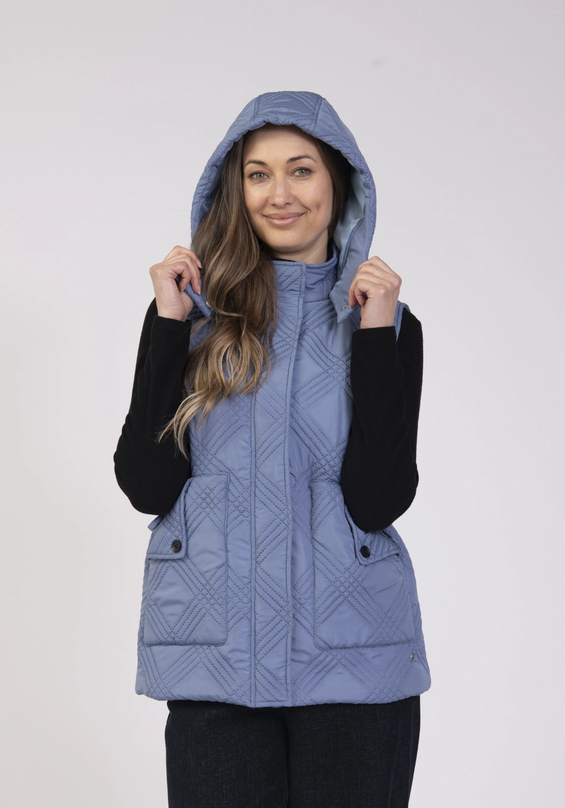 Quilted Hooded Gilet - Slate Blue