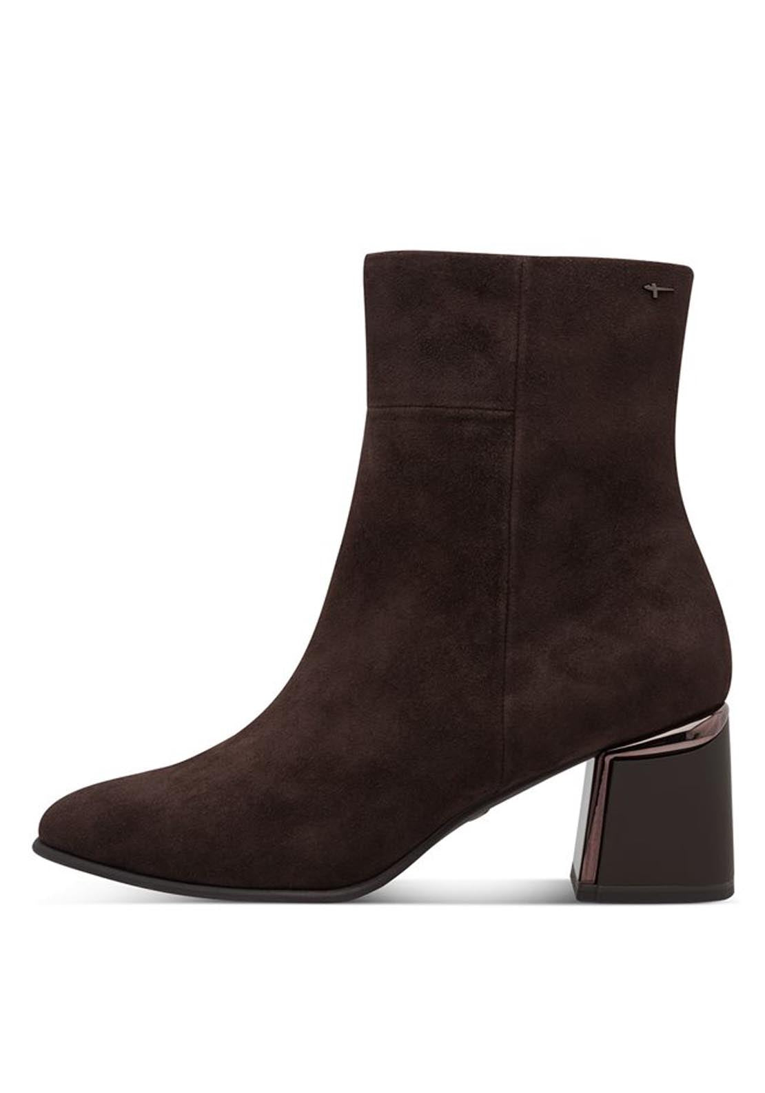 Tamaris Suede Lo Metallic Trim Heeled Boots - Mocca Suede 3 Shaws Department Stores