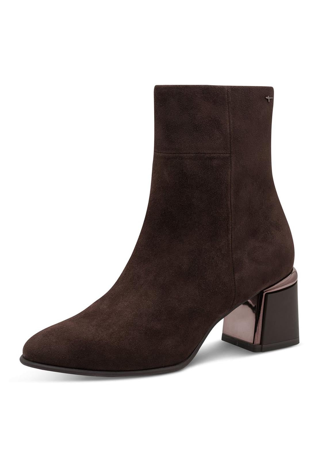 Tamaris Suede Lo Metallic Trim Heeled Boots - Mocca Suede 2 Shaws Department Stores
