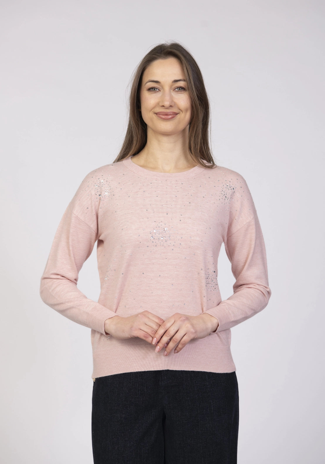 Lightweight Crew Knit Sweater - Light Pink