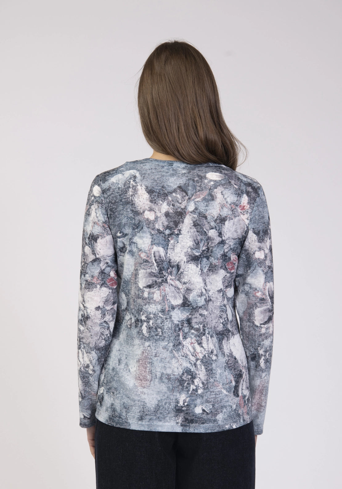 Printed Burnout Top - Denim