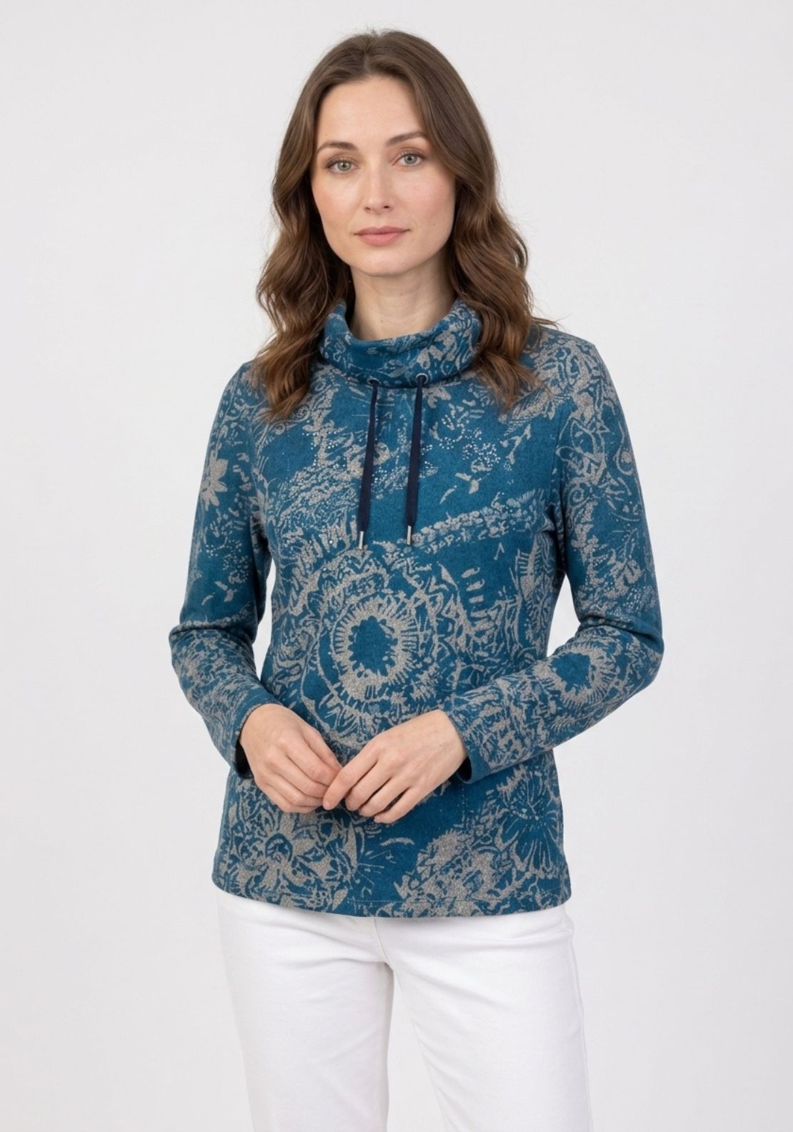 Tea Lane Drawstring Cowl Neck Top - Cornflower Blue 1 Shaws Department Stores