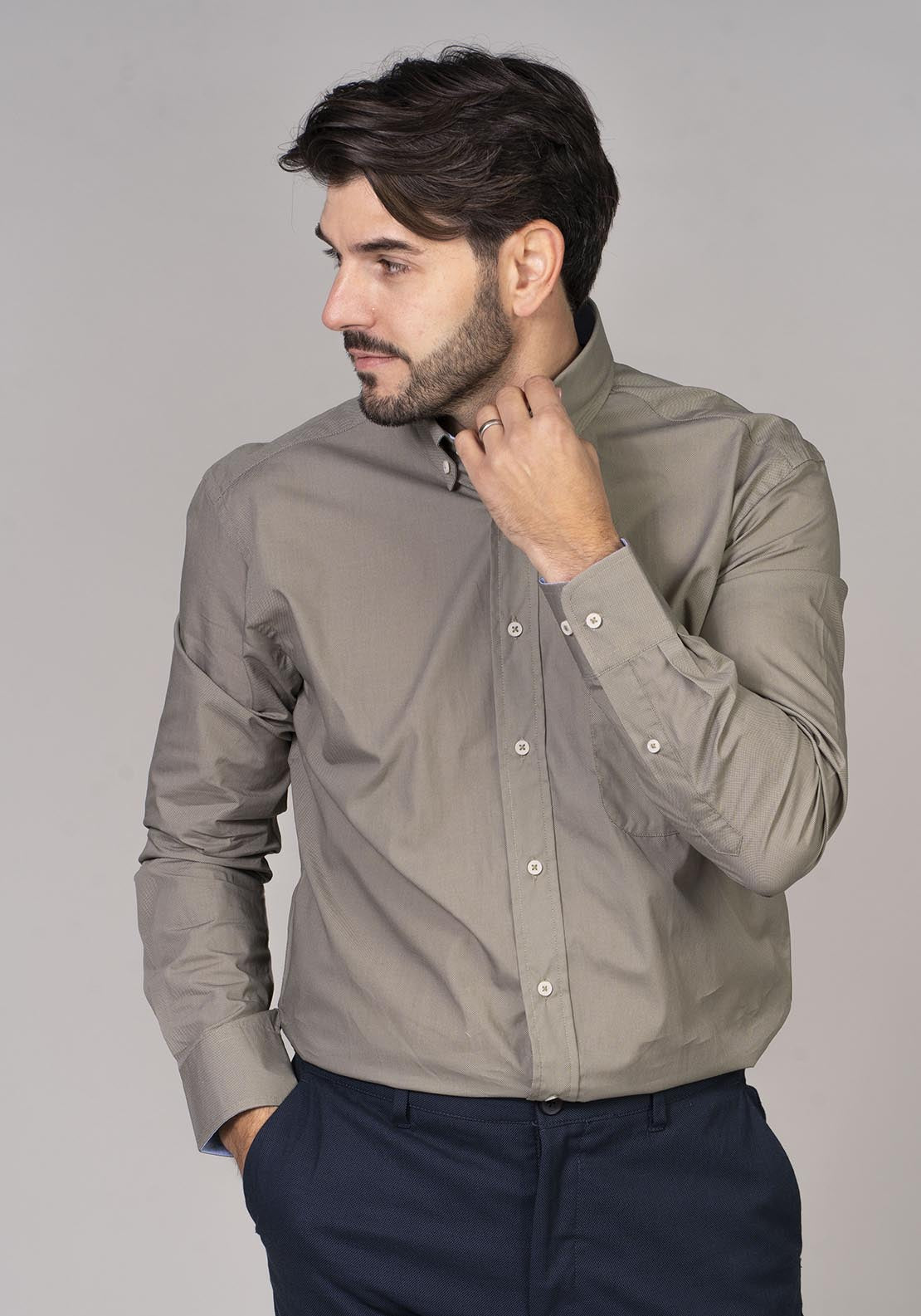 Yeats Long Sleeve Plain Shirt - Green 2 Shaws Department Stores