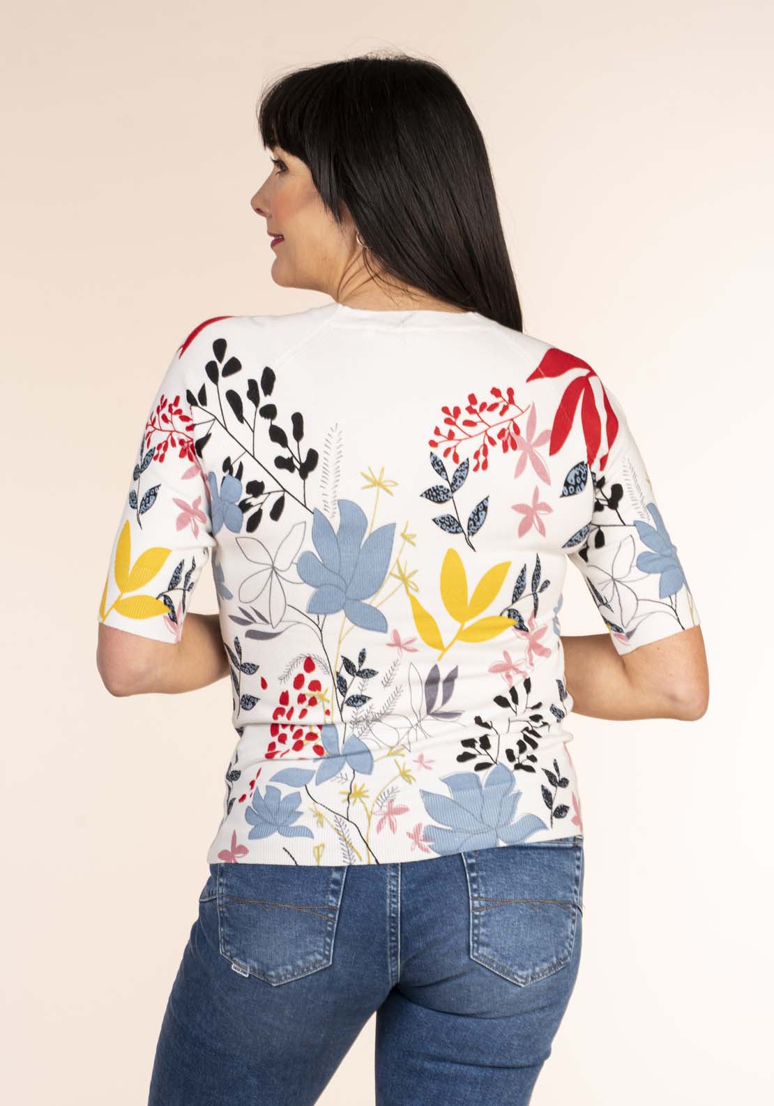 Tea Lane Leaf Print Sweater - White 5 Shaws Department Stores