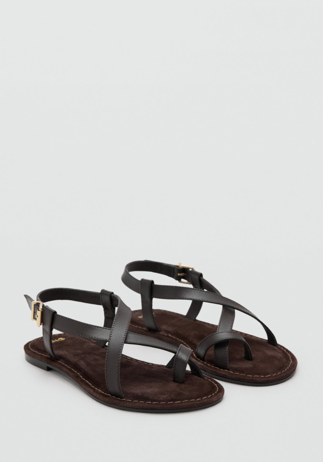 Cross-Strap Leather Sandals - Brown