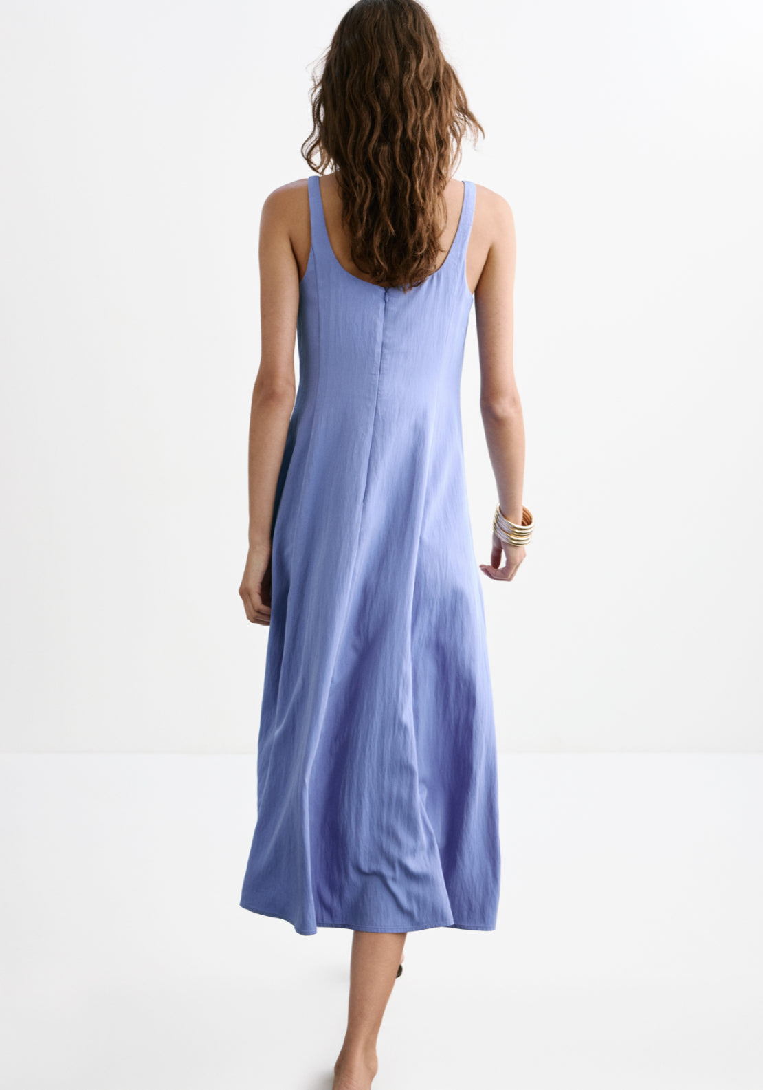 A-Line Crinkle Effect Dress - Blue
