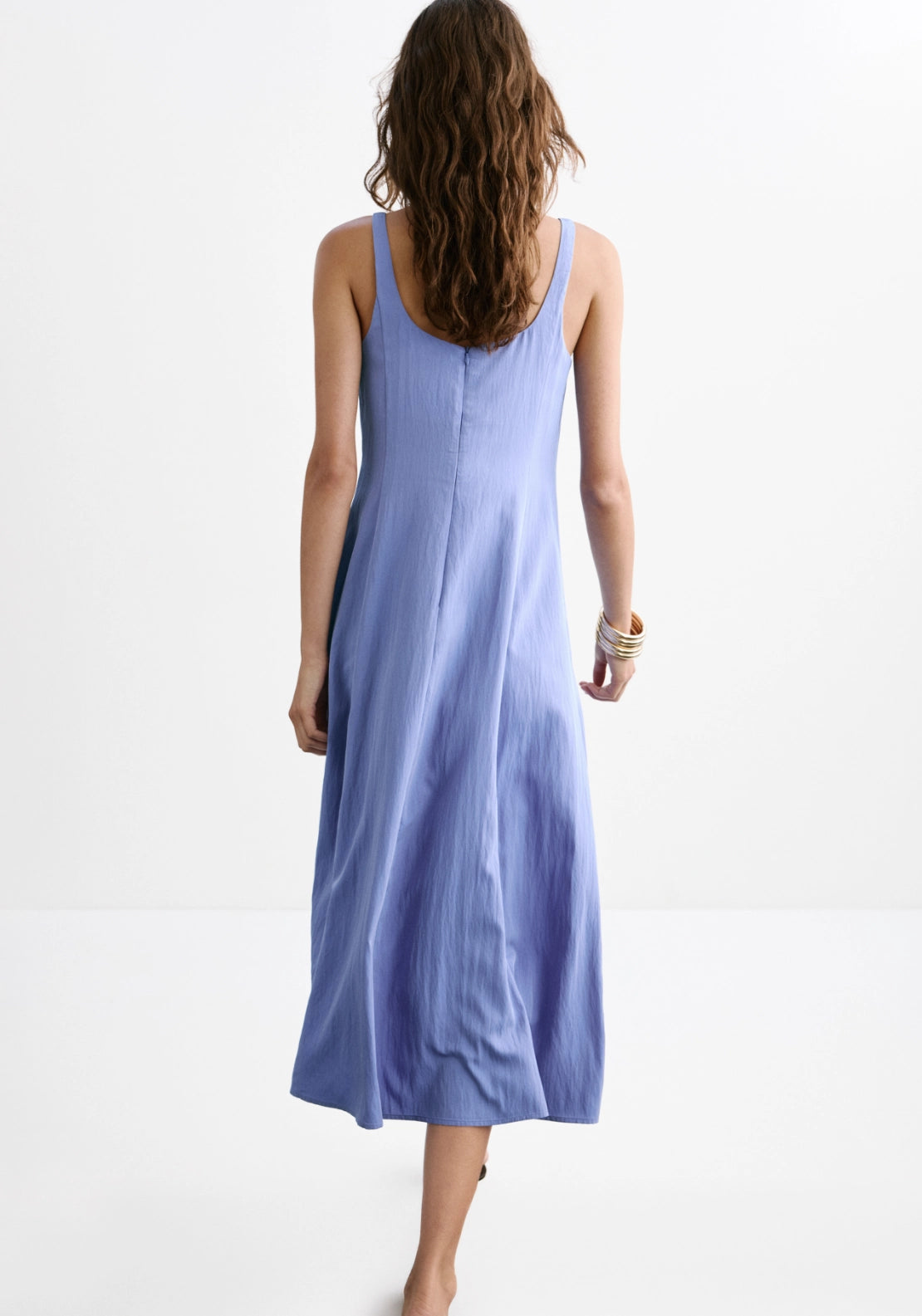 A-Line Crinkle Effect Dress - Blue