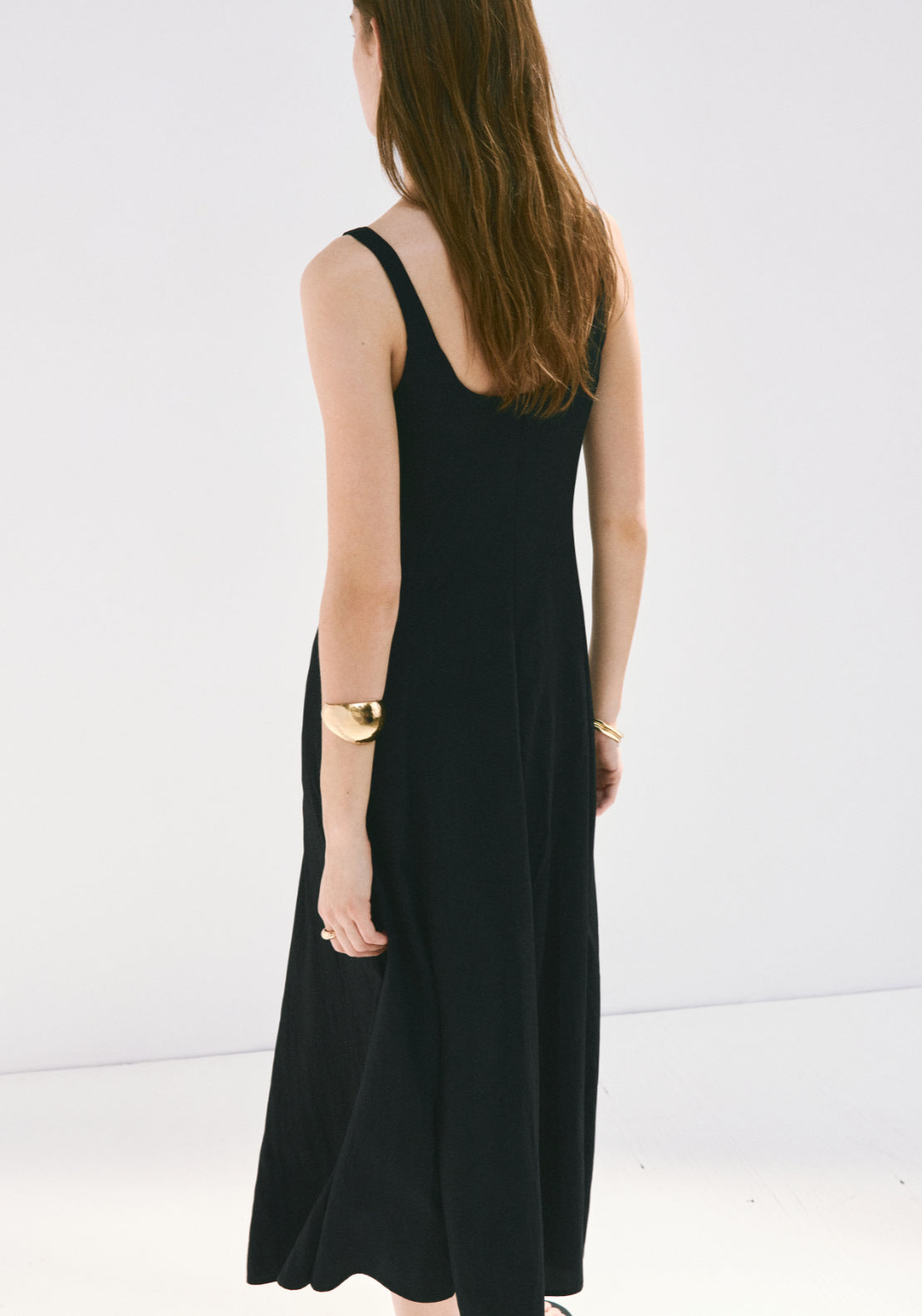 A-Line Crinkle Effect Dress - Black