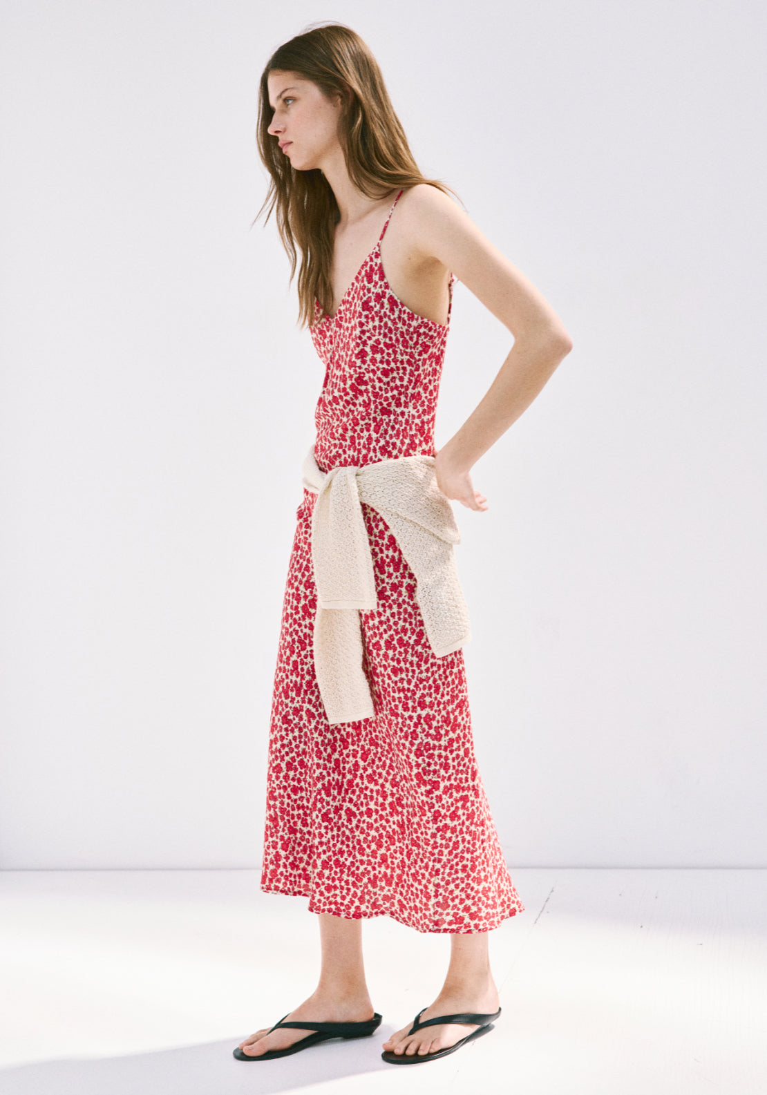 V-Neck Floral Print Dress - Red