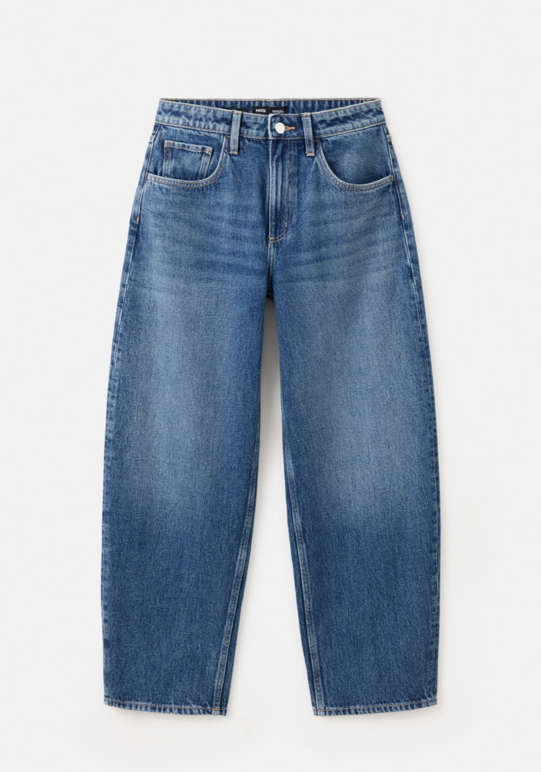 High Waisted Balloon Barrel Jeans - Denim Blue