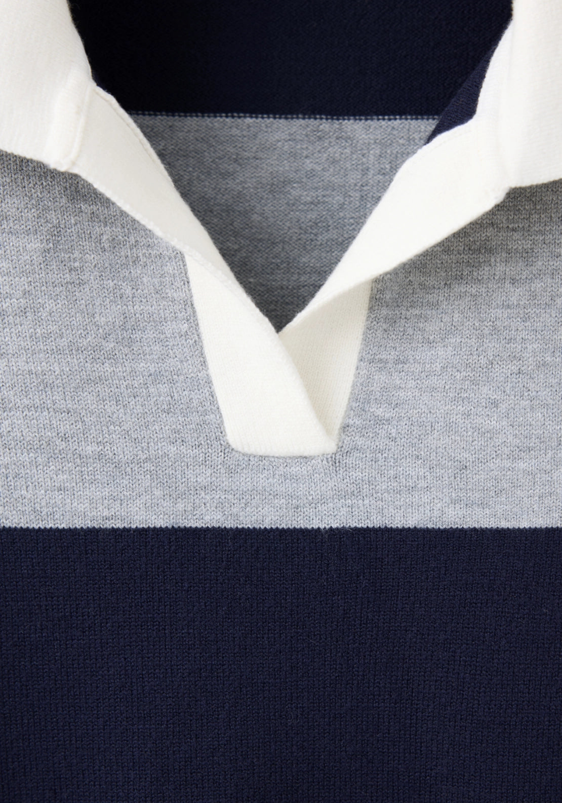 Striped Polo-Neck Sweater - Grey