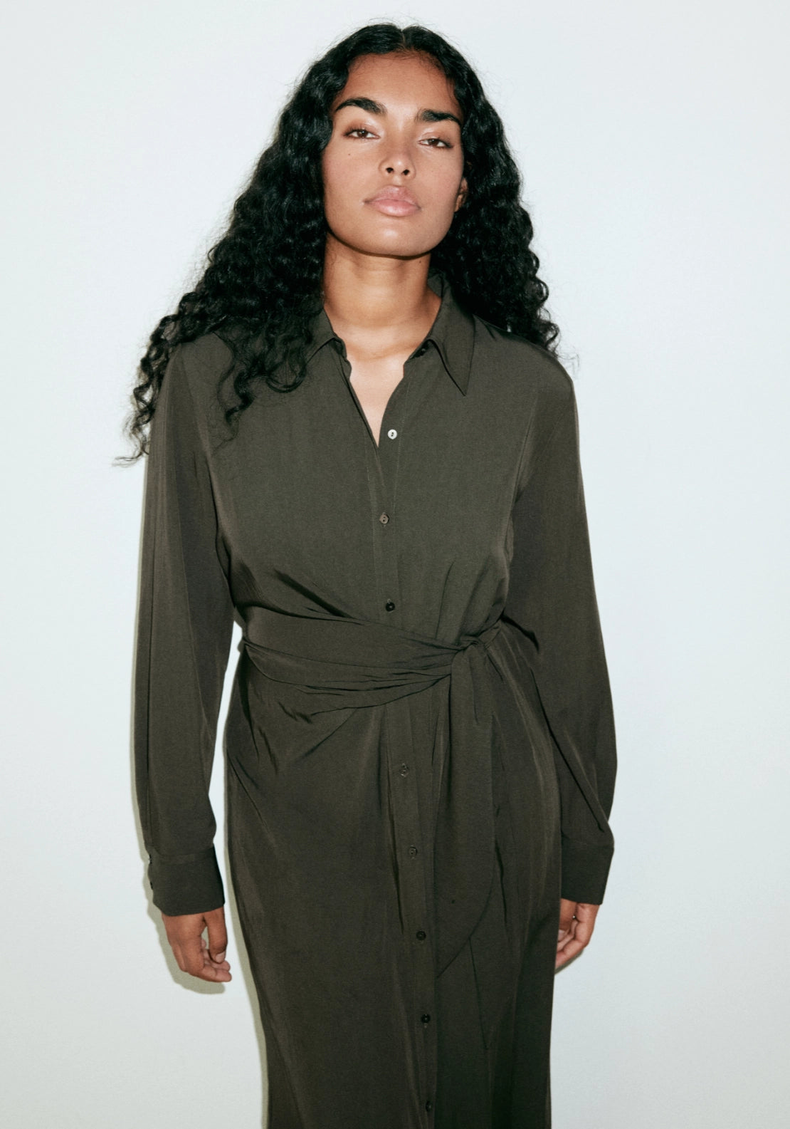 Long Sleeve Shirt Dress - Green