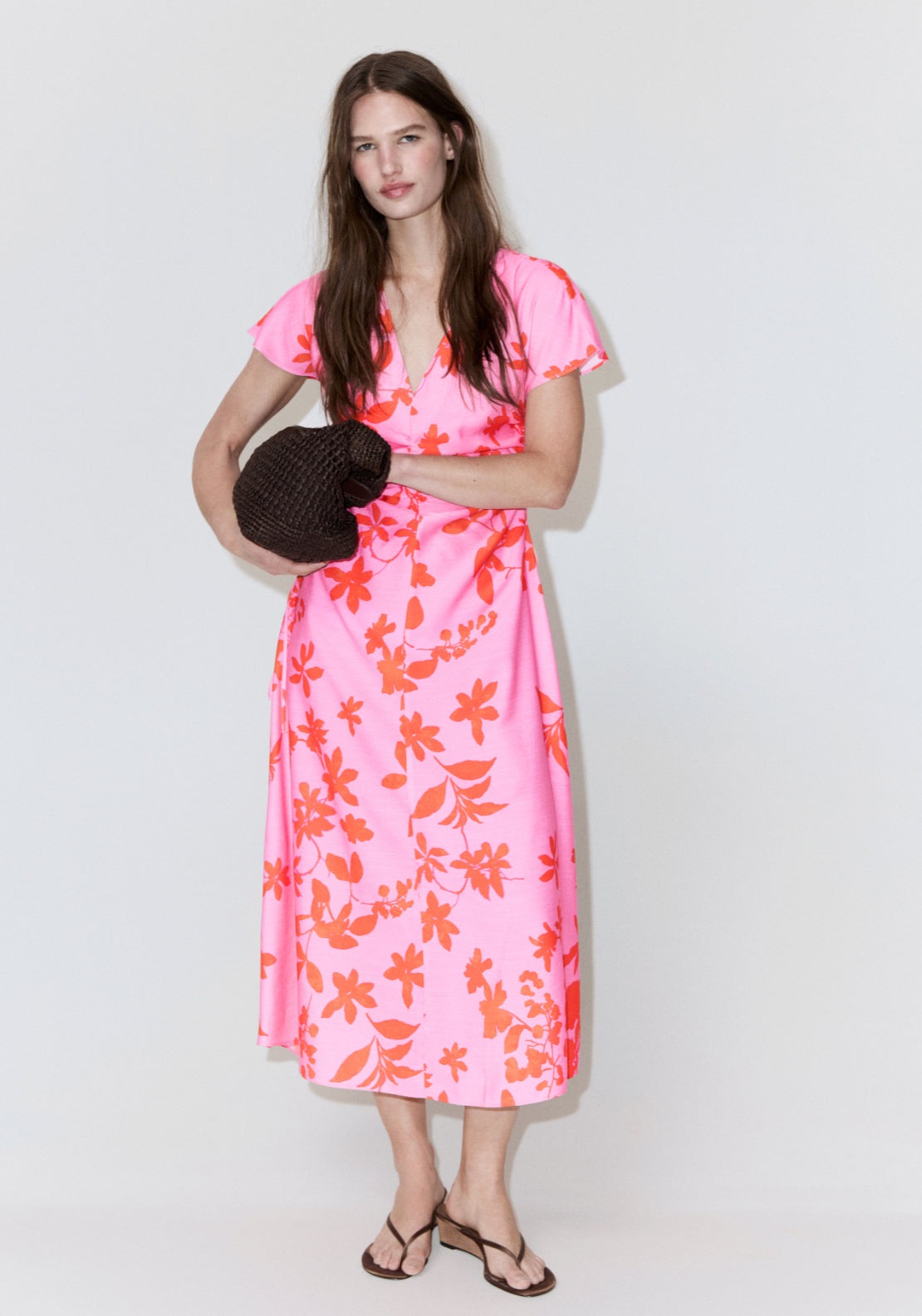 Side Ruched Floral Dress - Pink