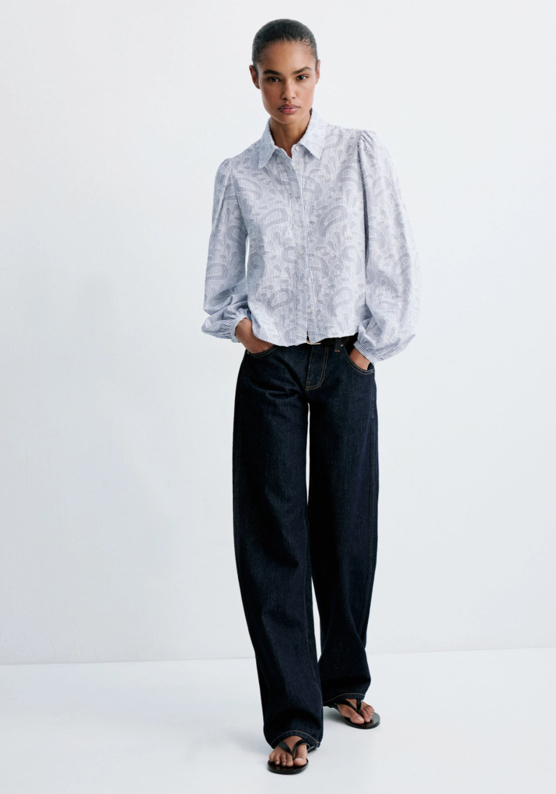 Striped Shirt With Embroidered Details - Blue
