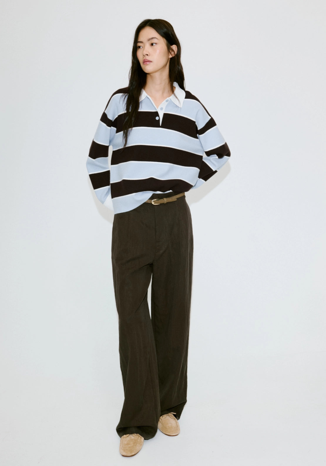 Polo Neck Stripe Sweater - Blue