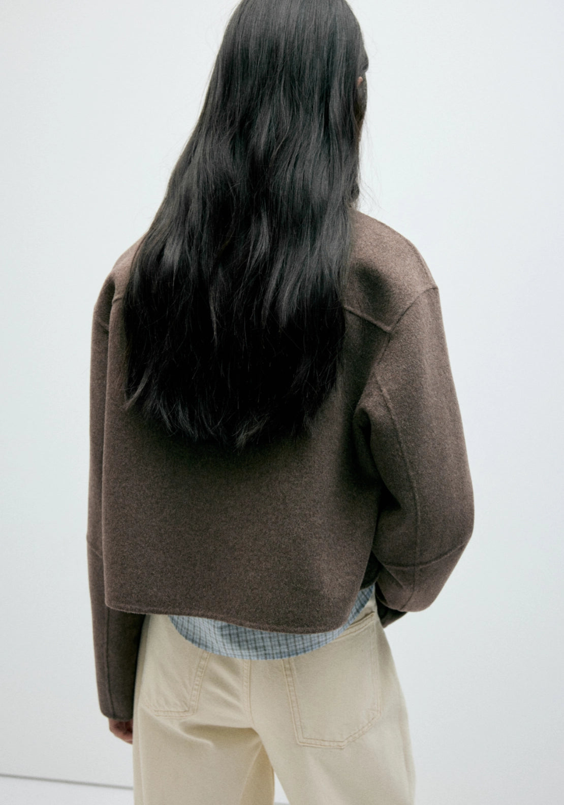 Wool Blend Lapel Jacket - Brown