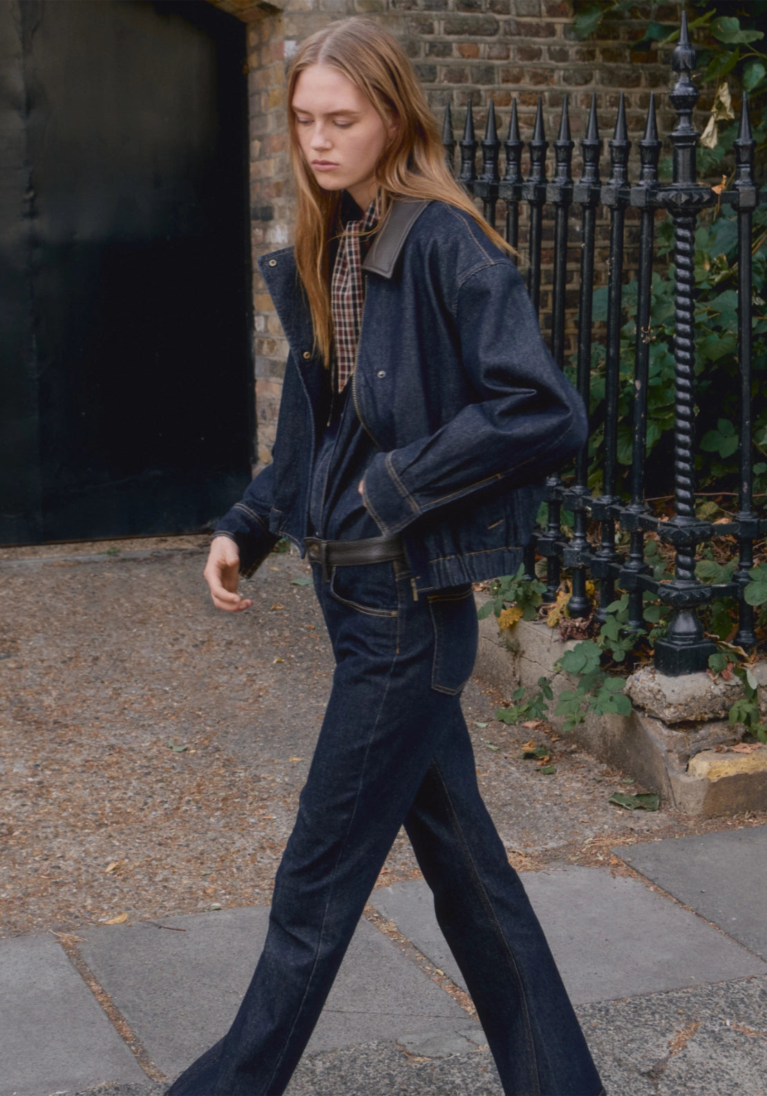 Flared Jeans With Faux Leather Detailing - Denim Blue