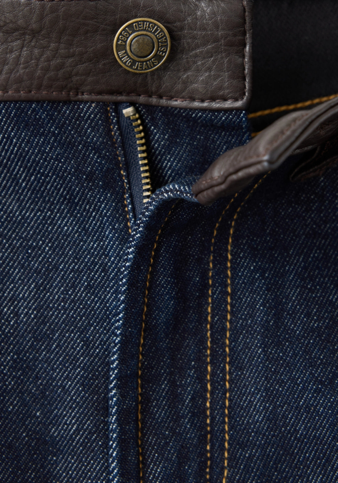 Flared Jeans With Faux Leather Detailing - Denim Blue