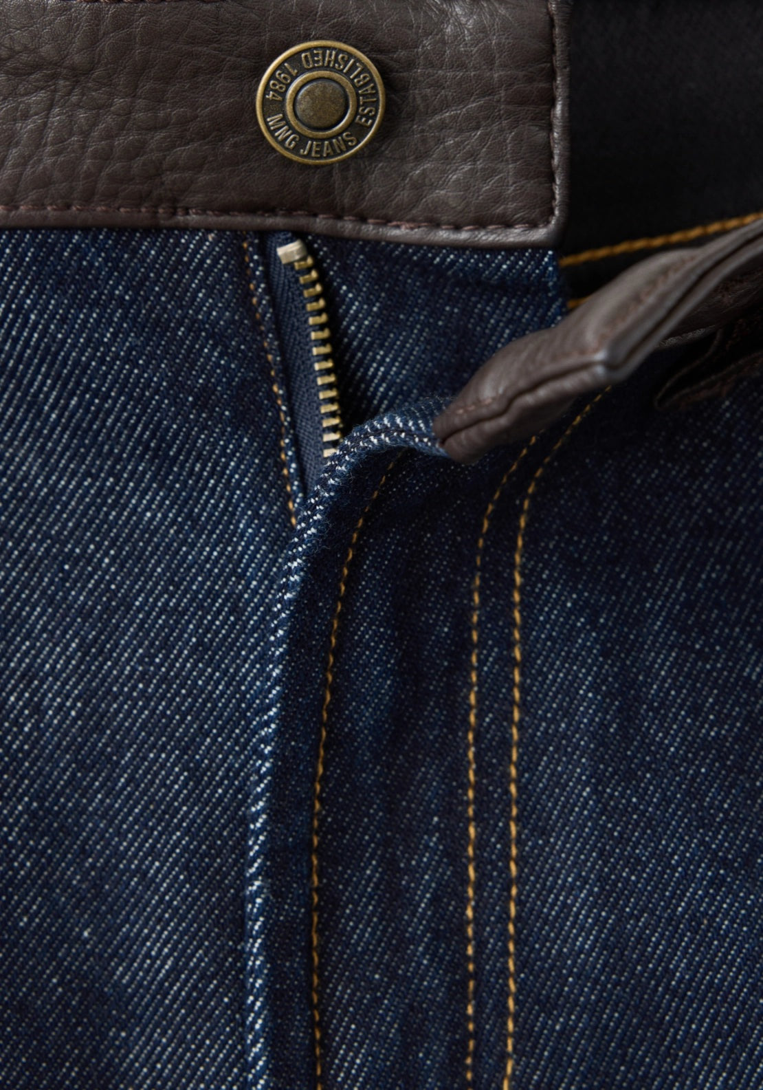 Flared Jeans With Faux Leather Detailing - Denim Blue