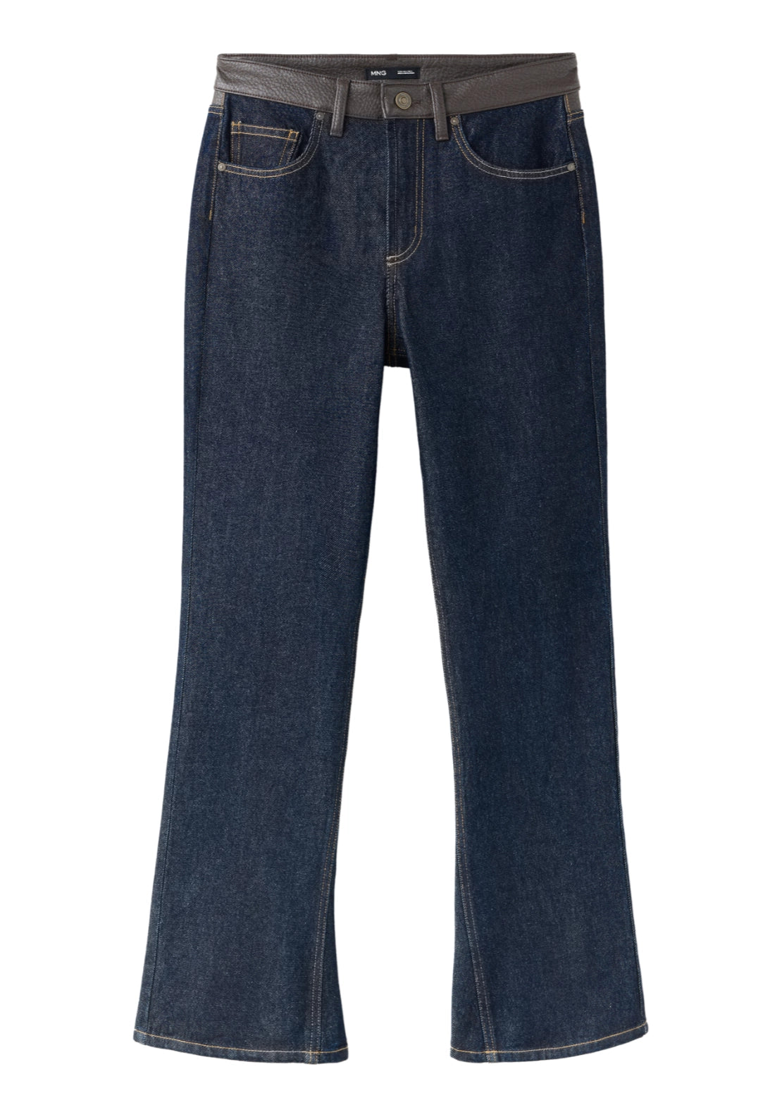 Flared Jeans With Faux Leather Detailing - Denim Blue