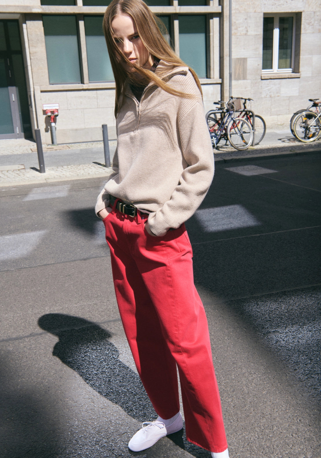 Simone Cotton Balloon Jeans - Red