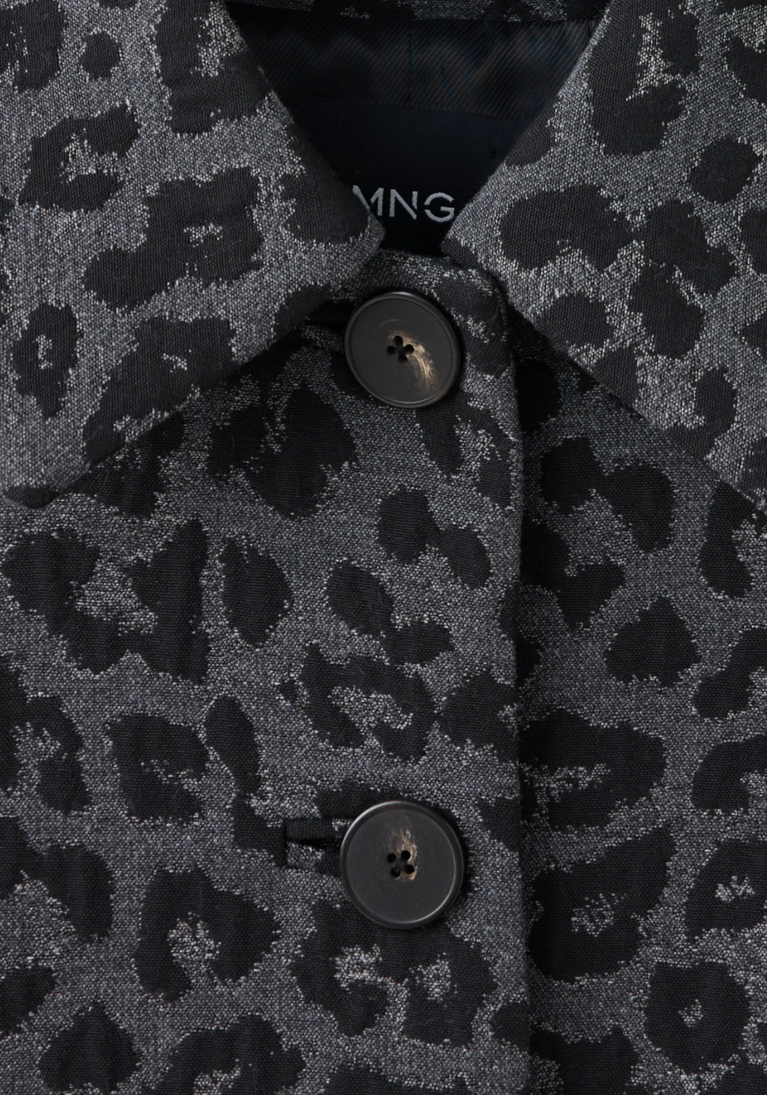 Animal Print Coat With Collar - Grey