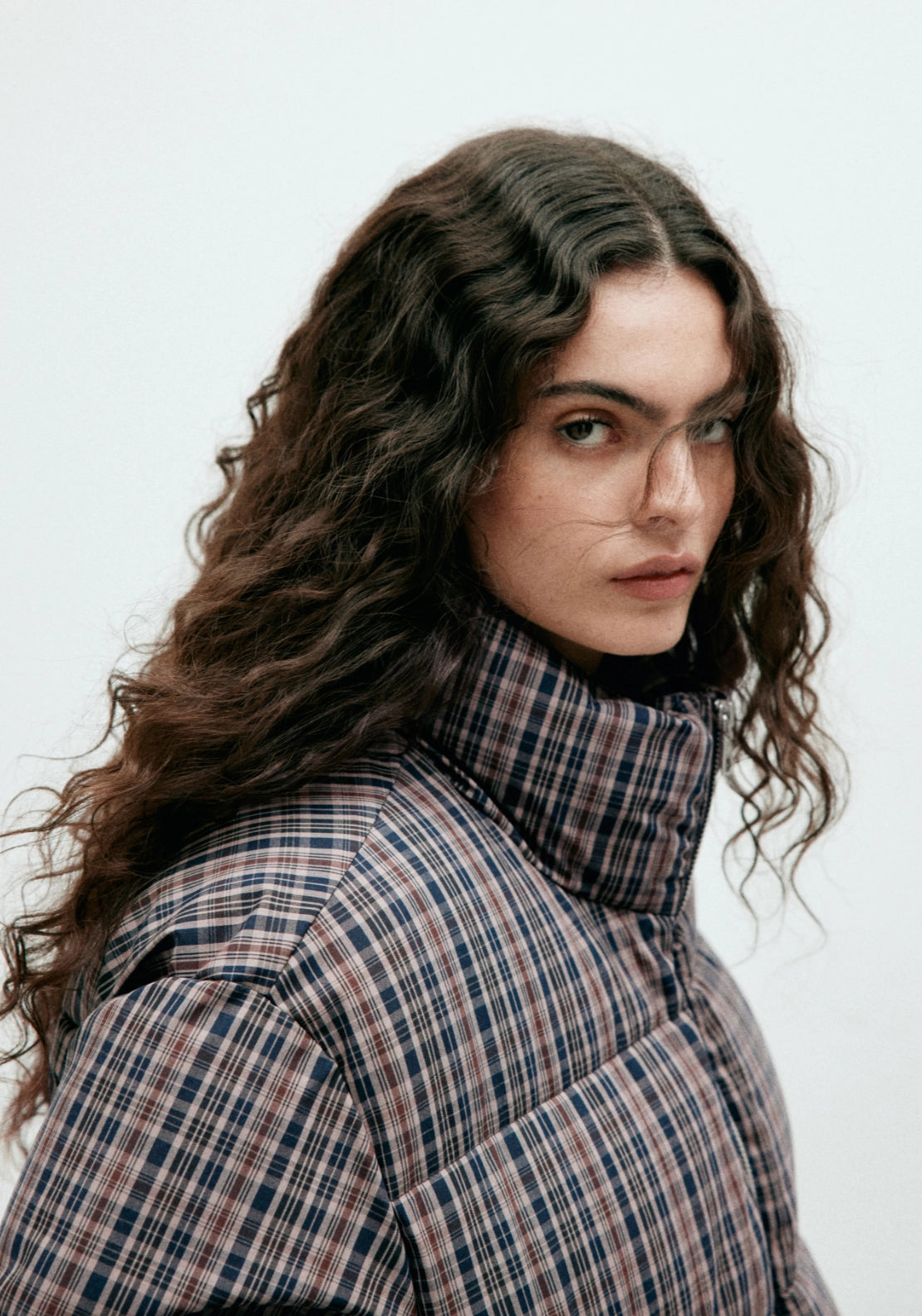 Checked Funnel Neck Anorak Jacket - Blue