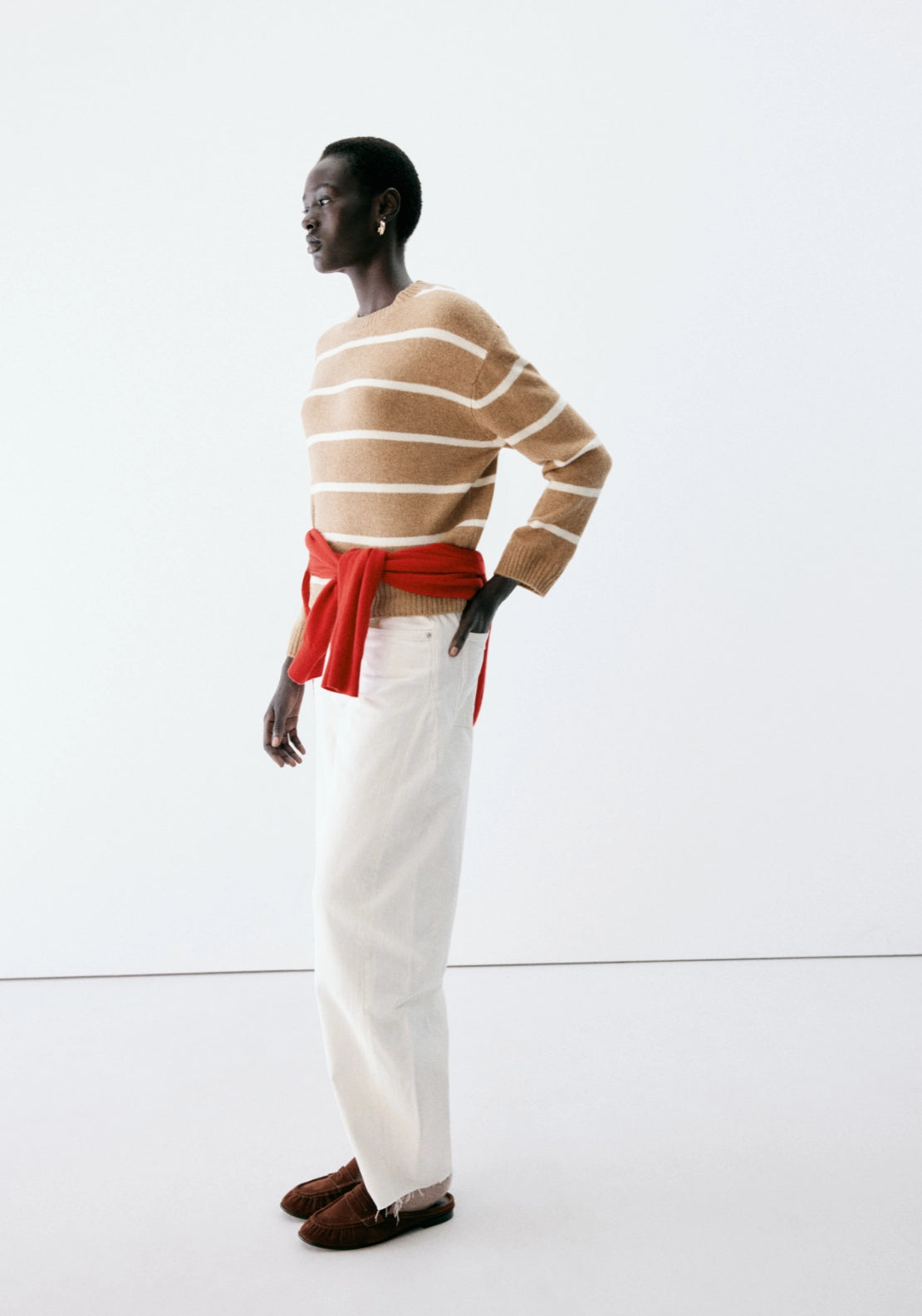 Striped Crew Neck Sweater - Brown