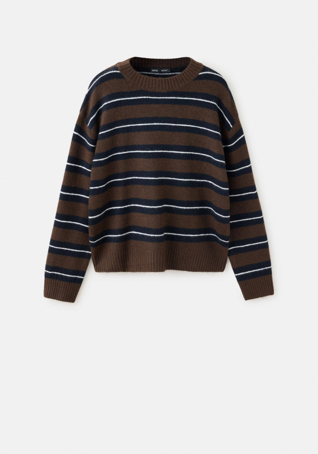 Striped Crew Neck Sweater - Brown
