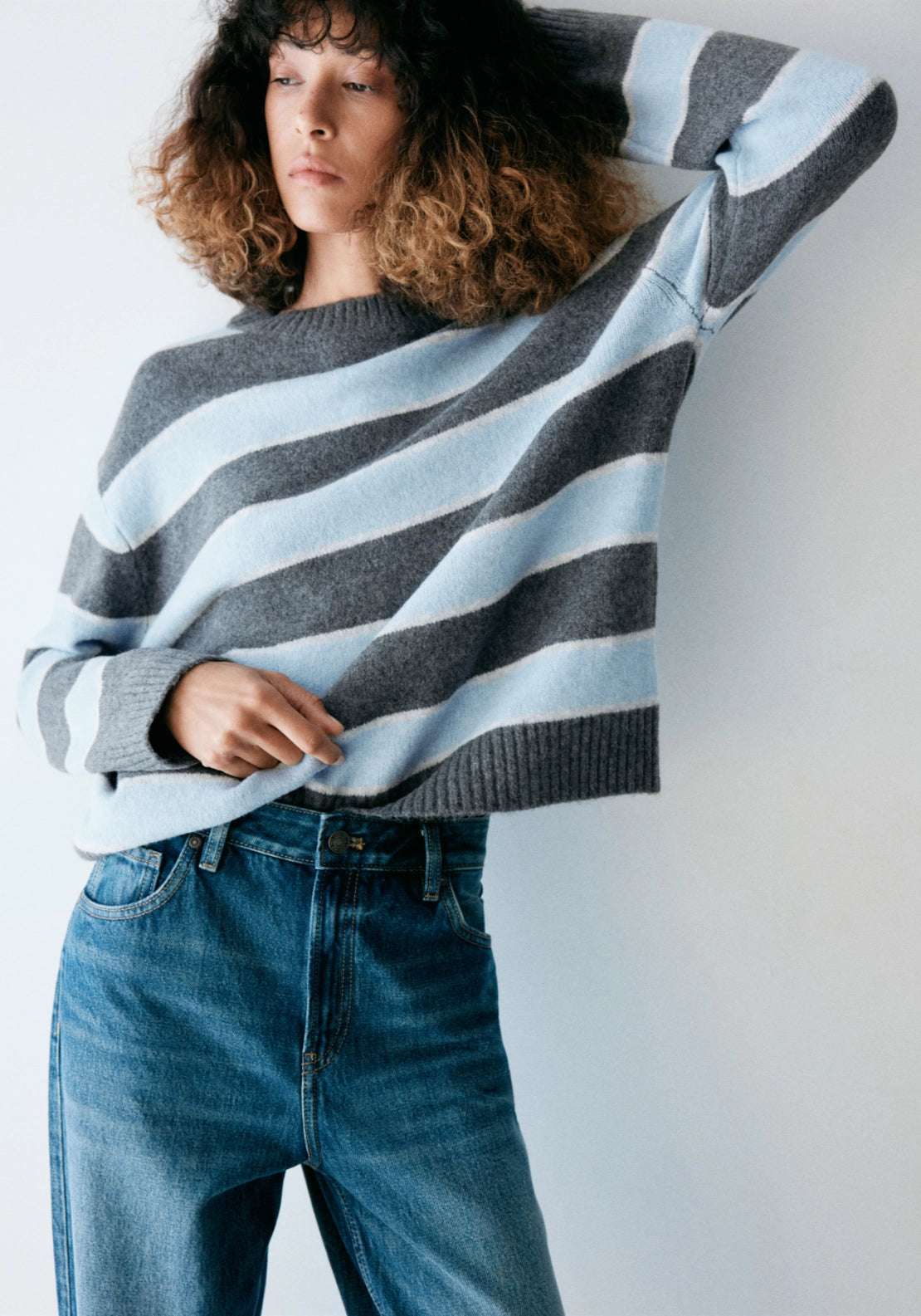 Striped Crew Neck Sweater - Blue/grey