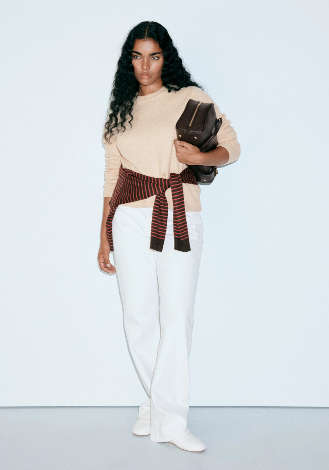 Knitted Sweater With Crew Neck - Beige