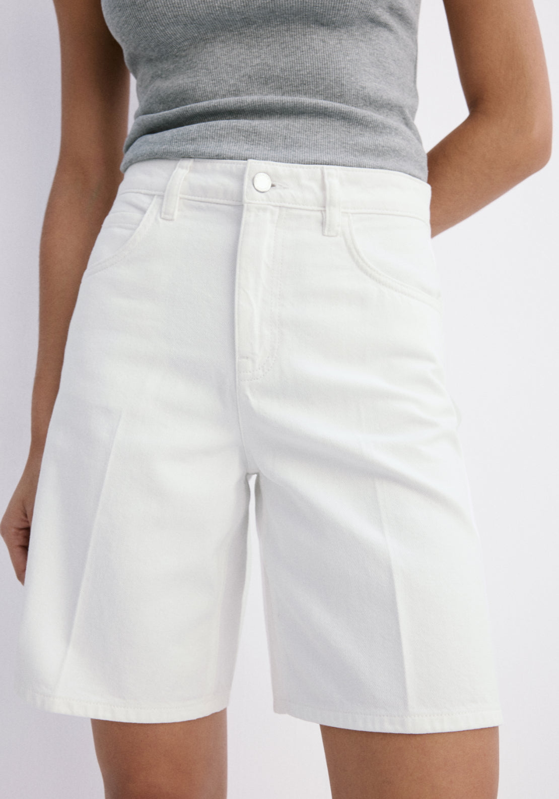 Straight Fit Denim Bermuda Shorts - White