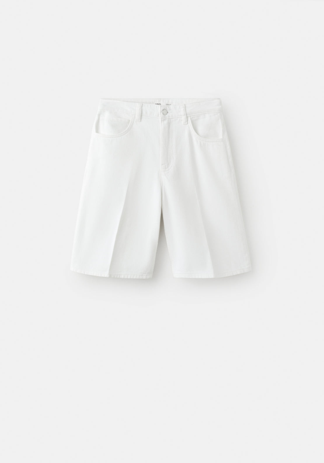 Straight Fit Denim Bermuda Shorts - White