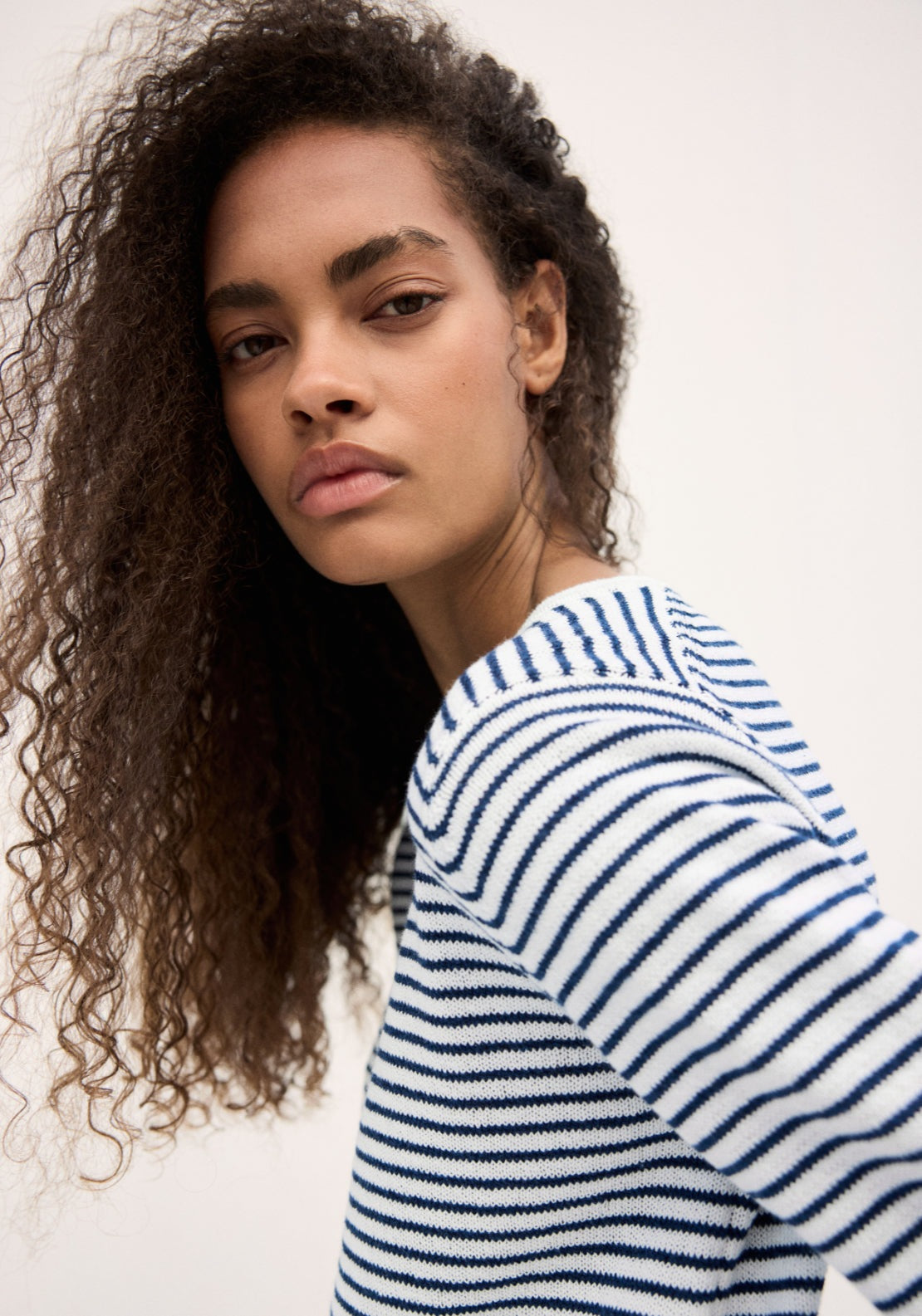 Mango Knit Striped Cotton Blend Sweater - Blue 3 Shaws Department Stores
