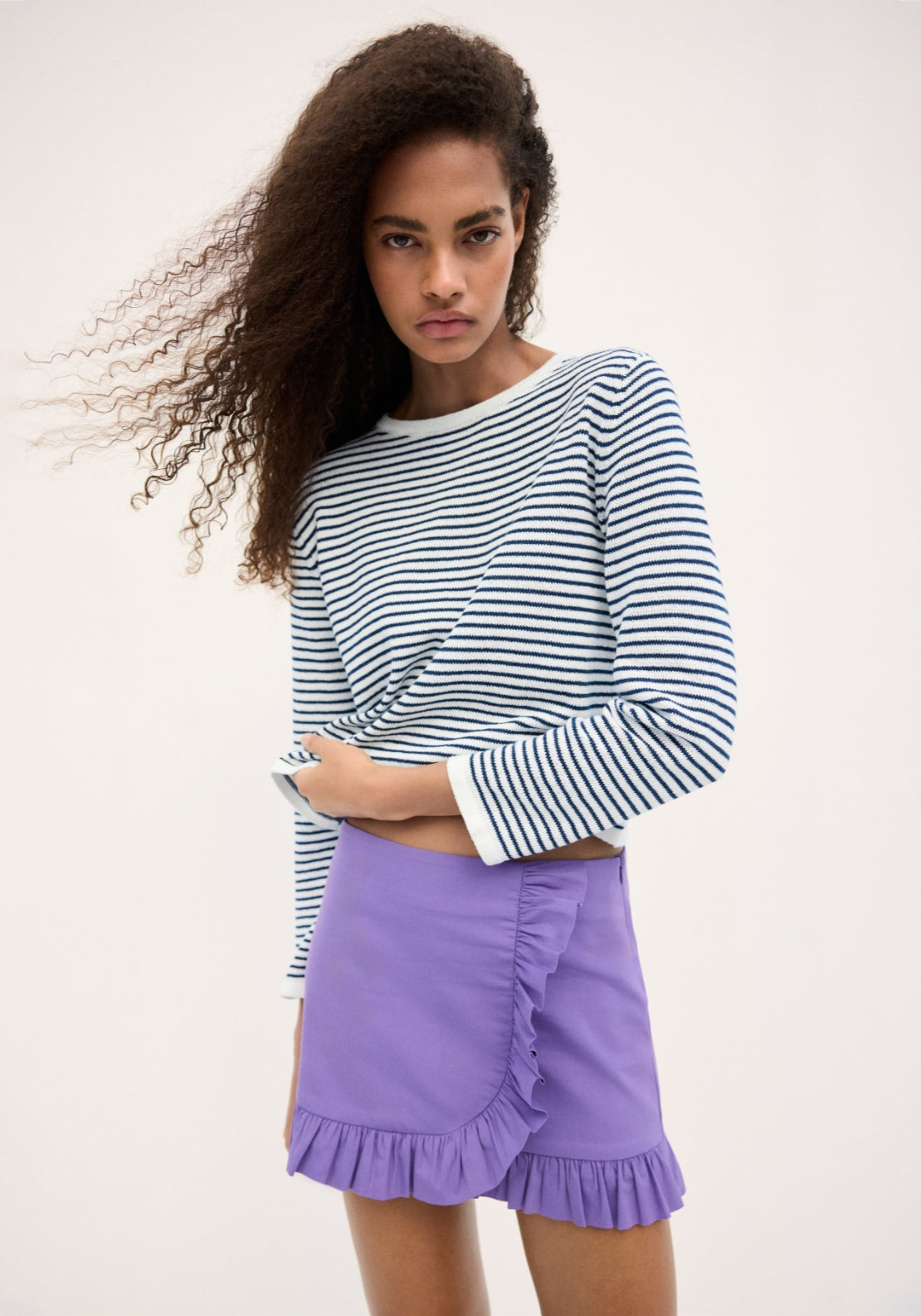Mango Knit Striped Cotton Blend Sweater - Blue 1 Shaws Department Stores