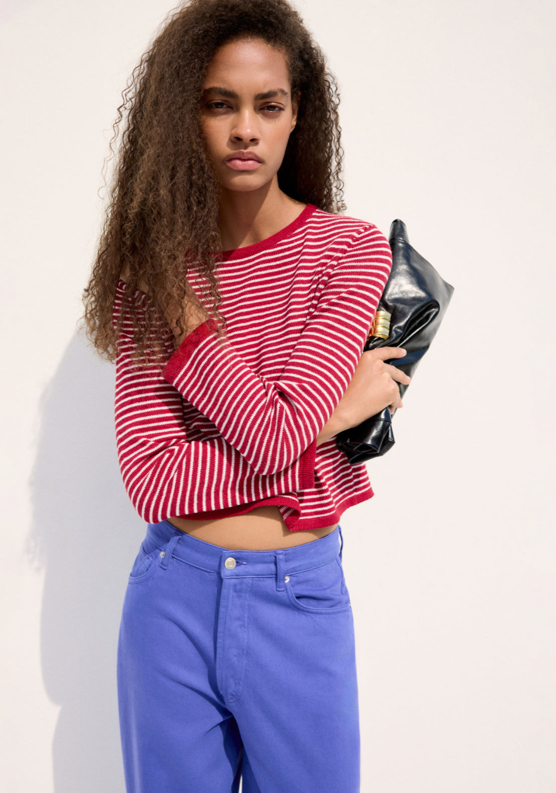 Knit Striped Cotton Blend Sweater - Red
